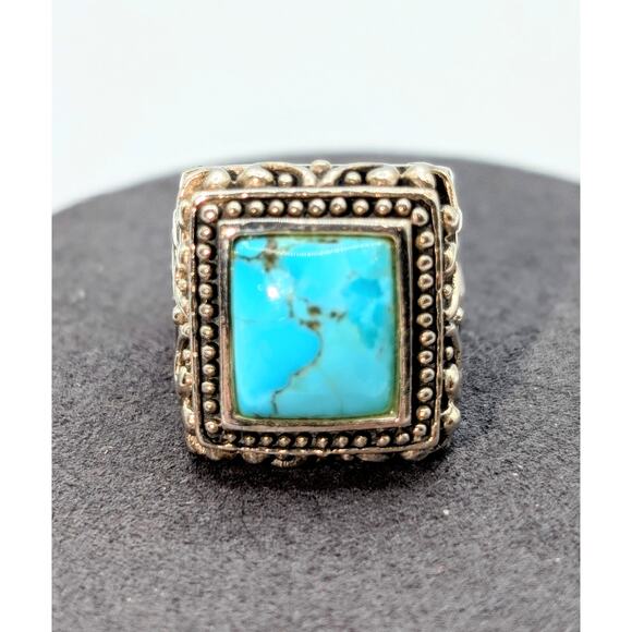 Vintage 925 WK Thailand Sterling Silver & Turquoise Scrollwork Ring-Sz. 8.75 - Picture 1 of 10